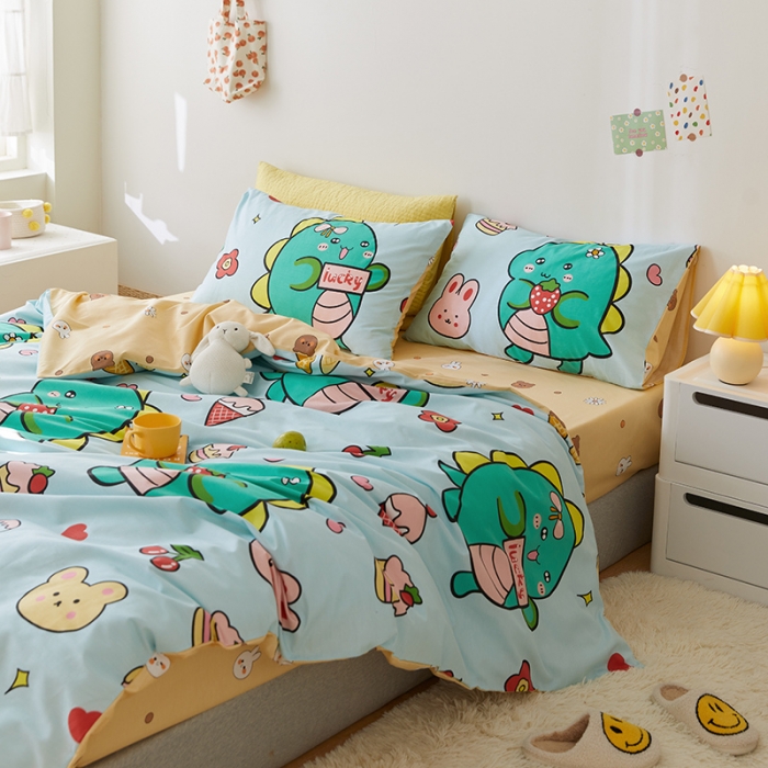 91家纺网 家纺一手货源 找家纺 窝米 2021新款春季全棉卡通四件套 胖胖龙