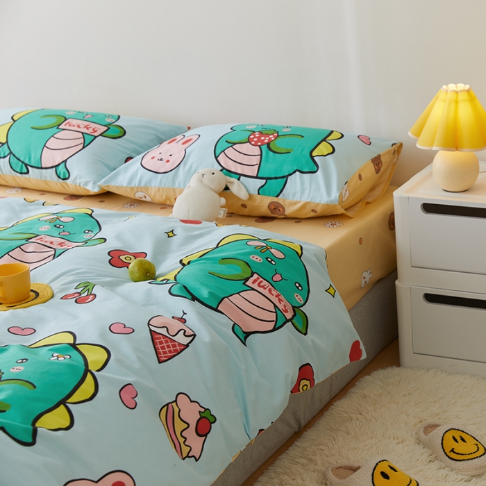 91家纺网 家纺一手货源 找家纺 窝米 2021新款春季全棉卡通四件套 胖胖龙