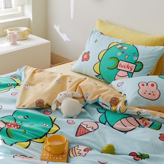 91家纺网 家纺一手货源 找家纺 窝米 2021新款春季全棉卡通四件套 胖胖龙