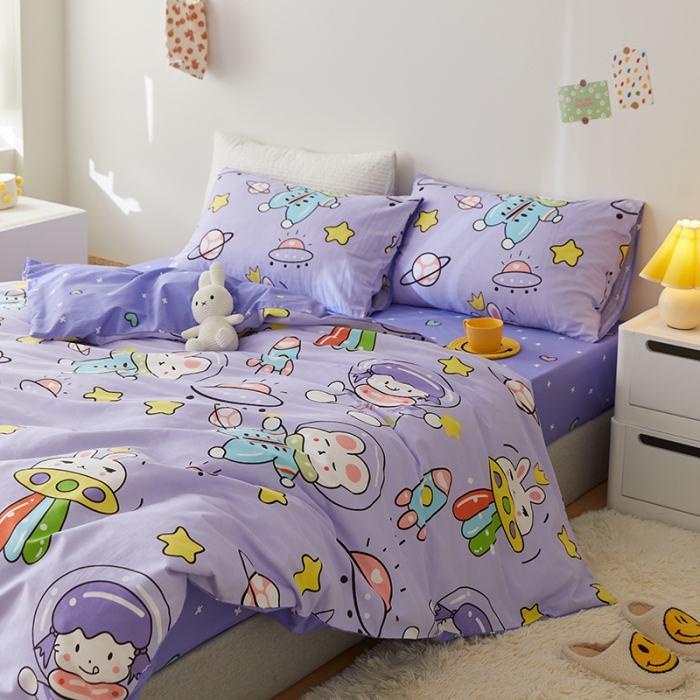 91家纺网 家纺一手货源 找家纺 窝米 2021新款春季全棉卡通四件套 太空兔