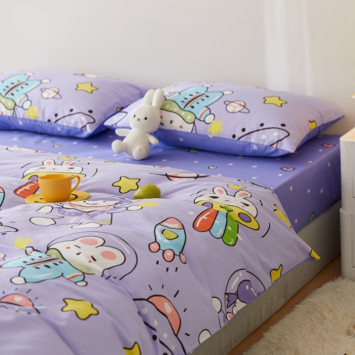 91家纺网 家纺一手货源 找家纺 窝米 2021新款春季全棉卡通四件套 太空兔