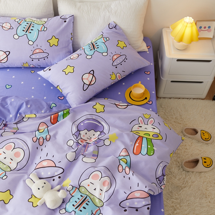 91家纺网 家纺一手货源 找家纺 窝米 2021新款春季全棉卡通四件套 太空兔