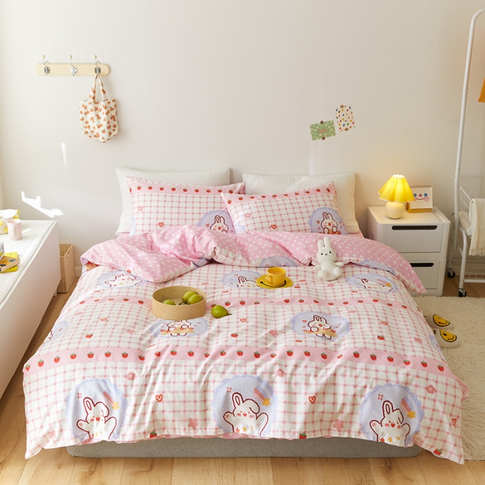 91家纺网 家纺一手货源 找家纺 窝米 2021新款春季全棉卡通四件套 兔兔奶泡