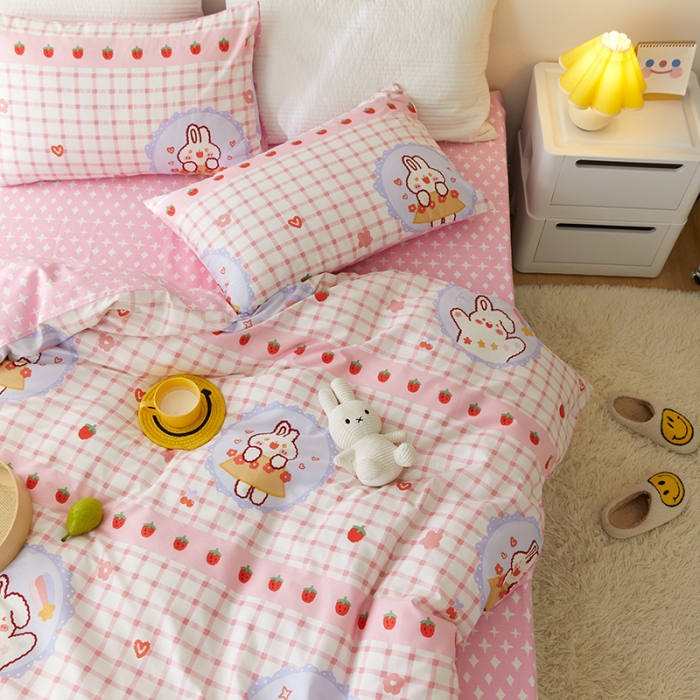 91家纺网 家纺一手货源 找家纺 窝米 2021新款春季全棉卡通四件套 兔兔奶泡