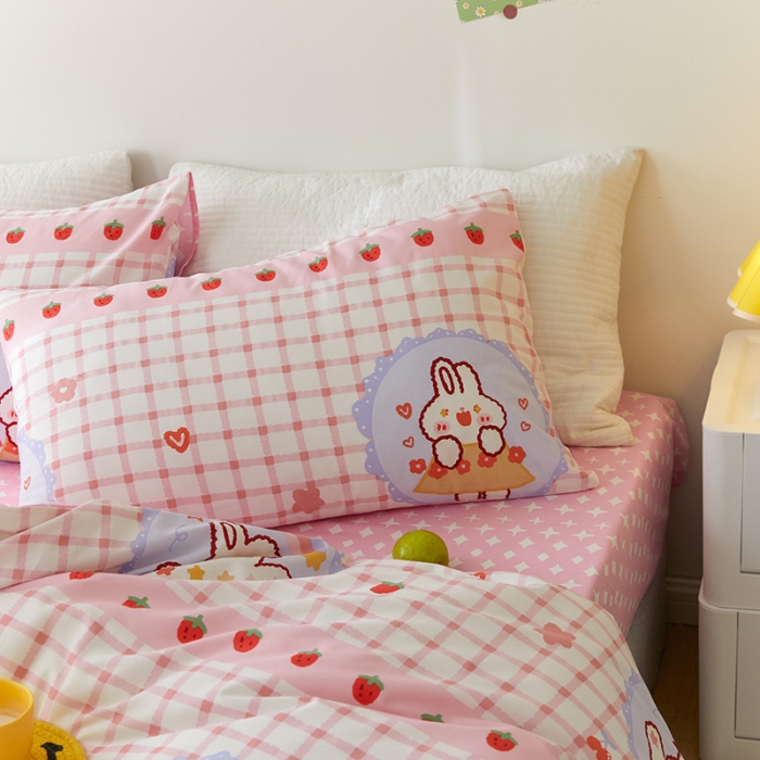 91家纺网 家纺一手货源 找家纺 窝米 2021新款春季全棉卡通四件套 兔兔奶泡