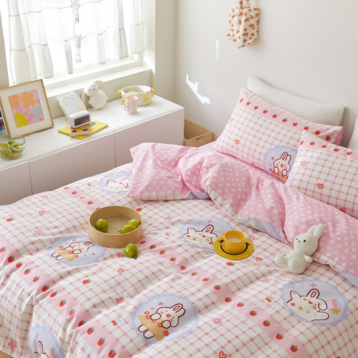 91家纺网 家纺一手货源 找家纺 窝米 2021新款春季全棉卡通四件套 兔兔奶泡