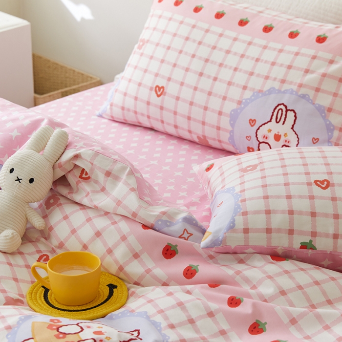 91家纺网 家纺一手货源 找家纺 窝米 2021新款春季全棉卡通四件套 兔兔奶泡