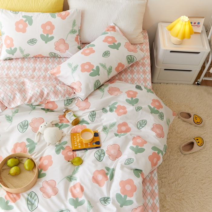 91家纺网 家纺一手货源 找家纺 窝米 2021新款春季全棉卡通四件套 小花蕾