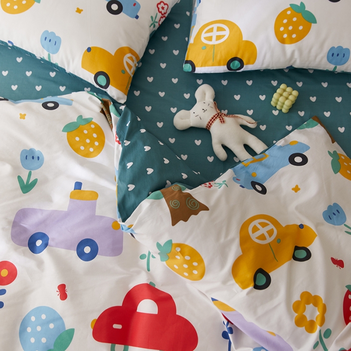 91家纺网 家纺一手货源 找家纺 窝米 2021新款春季全棉卡通四件套 小汽车