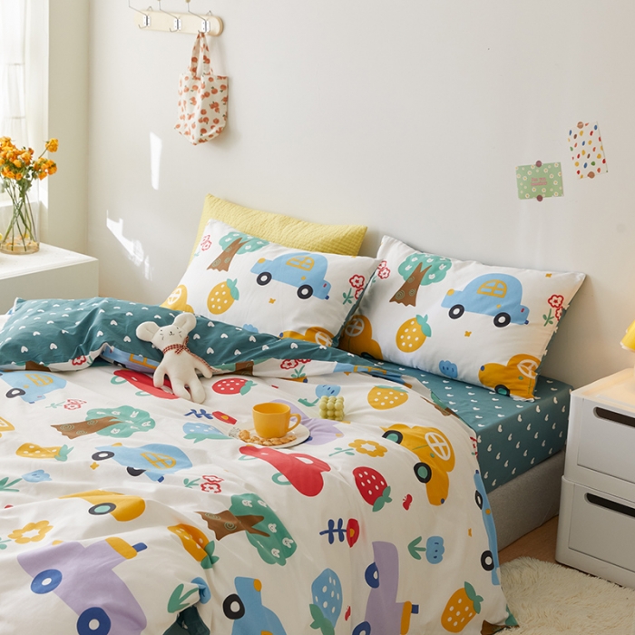 91家纺网 家纺一手货源 找家纺 窝米 2021新款春季全棉卡通四件套 小汽车