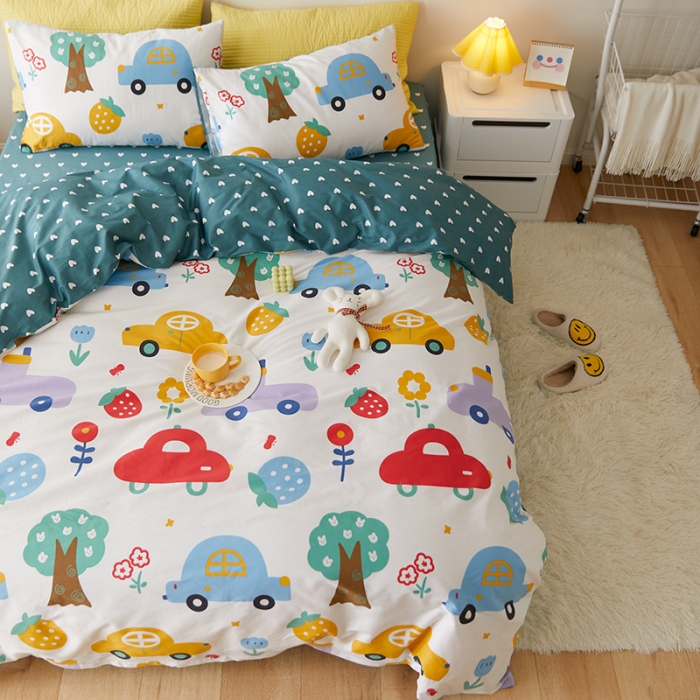 91家纺网 家纺一手货源 找家纺 窝米 2021新款春季全棉卡通四件套 小汽车