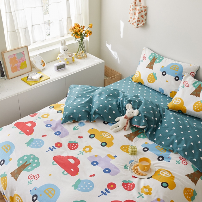 91家纺网 家纺一手货源 找家纺 窝米 2021新款春季全棉卡通四件套 小汽车