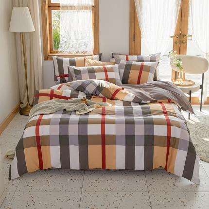 91家纺网 家纺一手货源 找家纺 仟网汇 2021新款春夏全棉北欧风几何系列四件套 方格日记