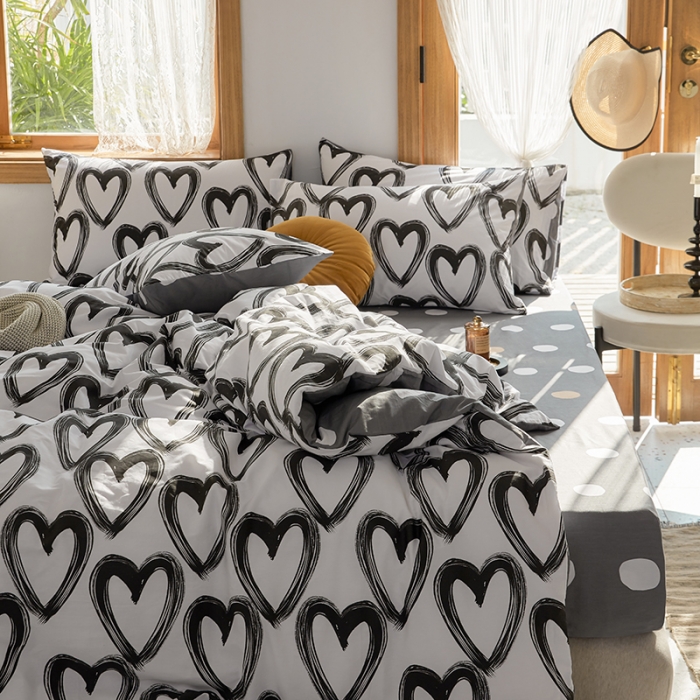 91家纺网 家纺一手货源 找家纺 仟网汇 2021新款春夏全棉北欧风几何系列四件套 爱心