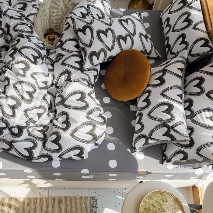 91家纺网 家纺一手货源 找家纺 仟网汇 2021新款春夏全棉北欧风几何系列四件套 爱心