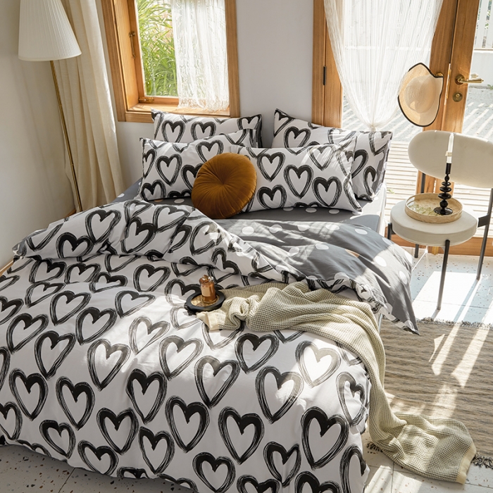 91家纺网 家纺一手货源 找家纺 仟网汇 2021新款春夏全棉北欧风几何系列四件套 爱心