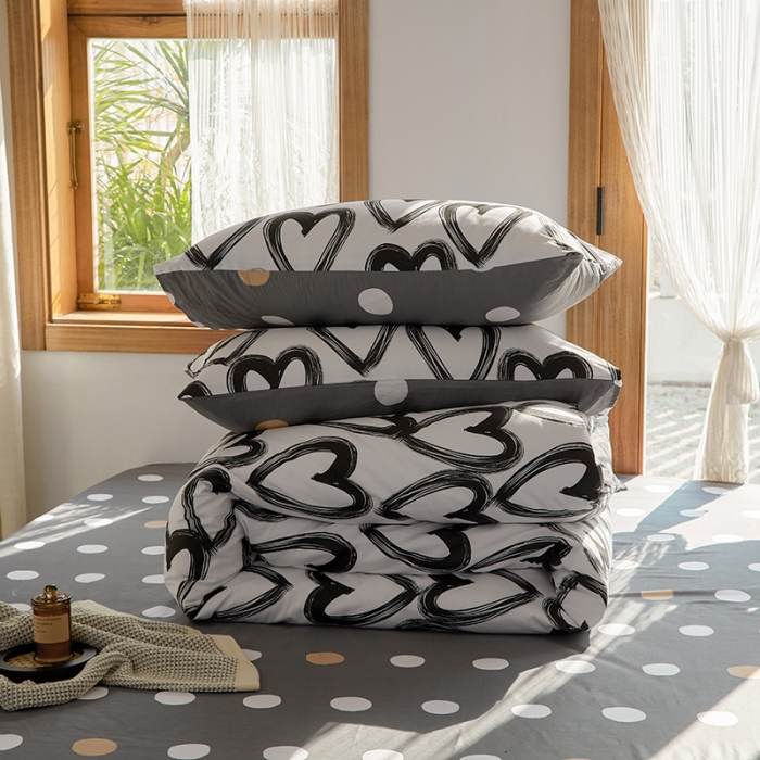 91家纺网 家纺一手货源 找家纺 仟网汇 2021新款春夏全棉北欧风几何系列四件套 爱心