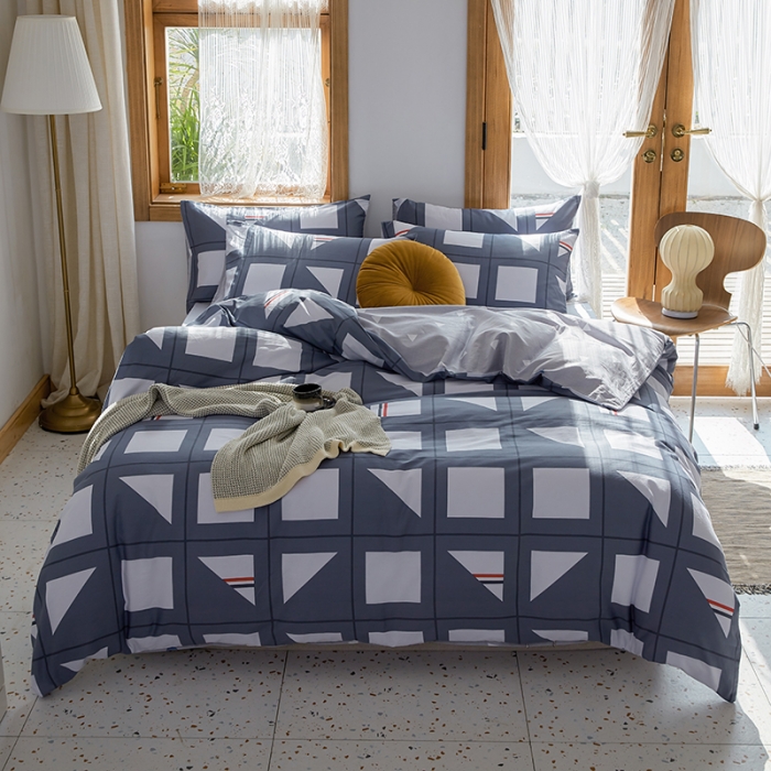 91家纺网 家纺一手货源 找家纺 仟网汇 2021新款春夏全棉北欧风几何系列四件套 按键