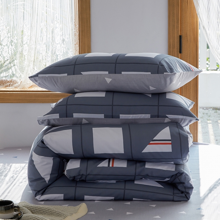 91家纺网 家纺一手货源 找家纺 仟网汇 2021新款春夏全棉北欧风几何系列四件套 按键