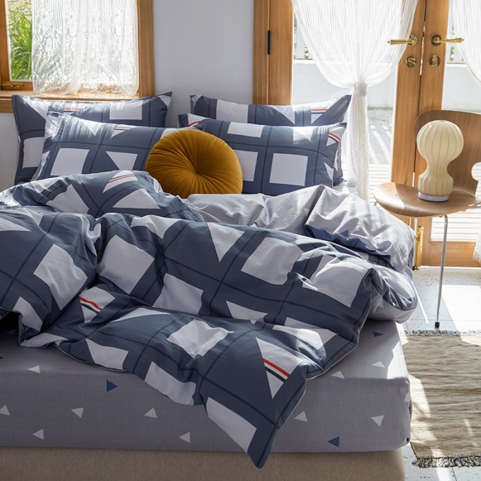 91家纺网 家纺一手货源 找家纺 仟网汇 2021新款春夏全棉北欧风几何系列四件套 按键