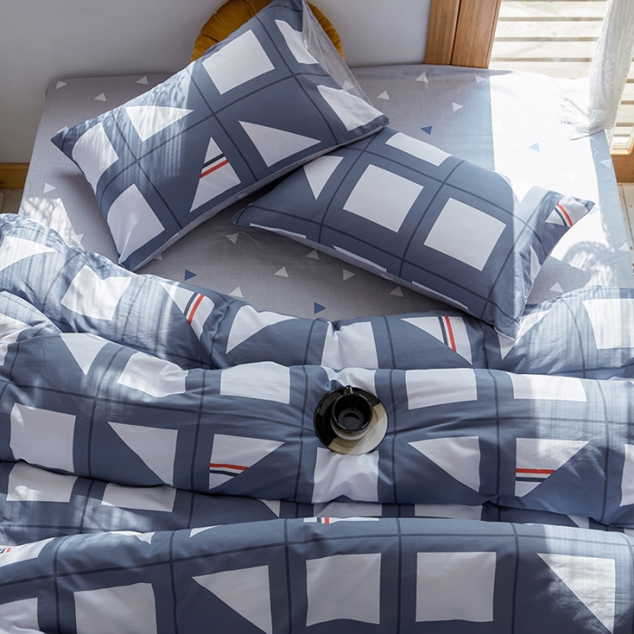 91家纺网 家纺一手货源 找家纺 仟网汇 2021新款春夏全棉北欧风几何系列四件套 按键