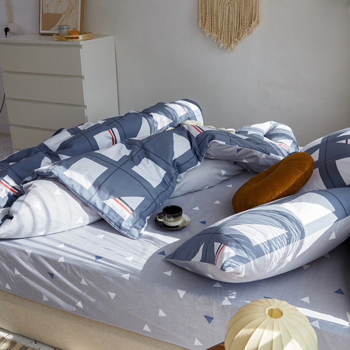 91家纺网 家纺一手货源 找家纺 仟网汇 2021新款春夏全棉北欧风几何系列四件套 按键