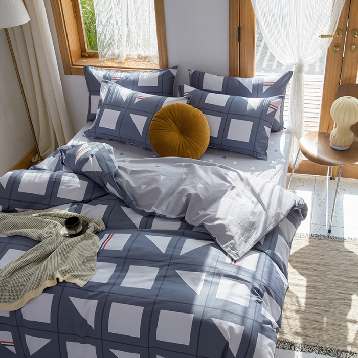 91家纺网 家纺一手货源 找家纺 仟网汇 2021新款春夏全棉北欧风几何系列四件套 按键