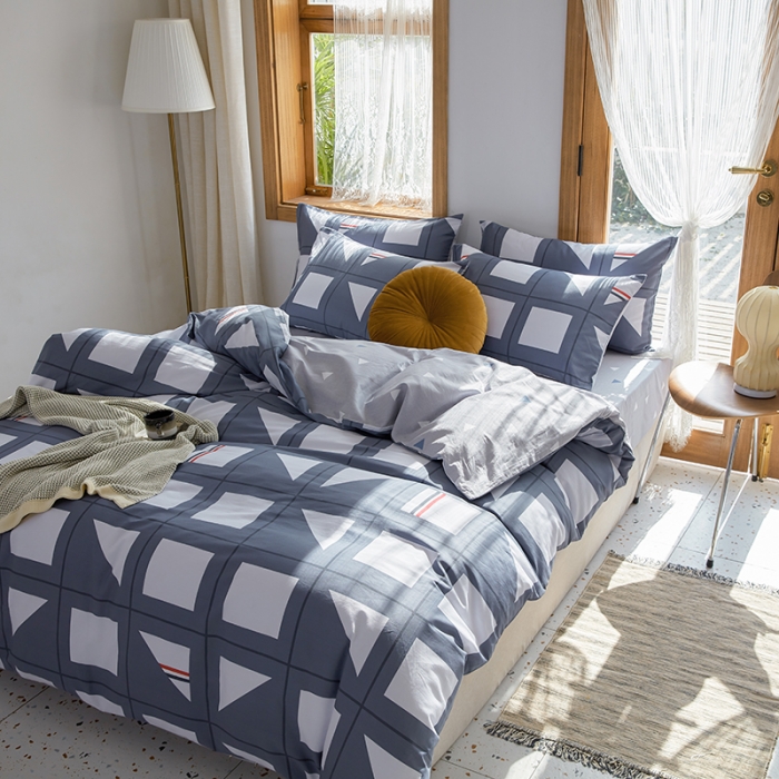 91家纺网 家纺一手货源 找家纺 仟网汇 2021新款春夏全棉北欧风几何系列四件套 按键