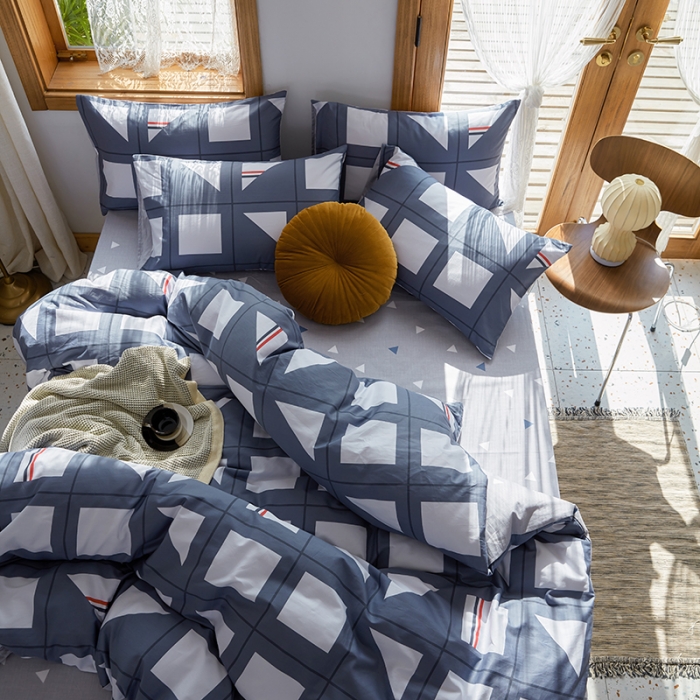 91家纺网 家纺一手货源 找家纺 仟网汇 2021新款春夏全棉北欧风几何系列四件套 按键