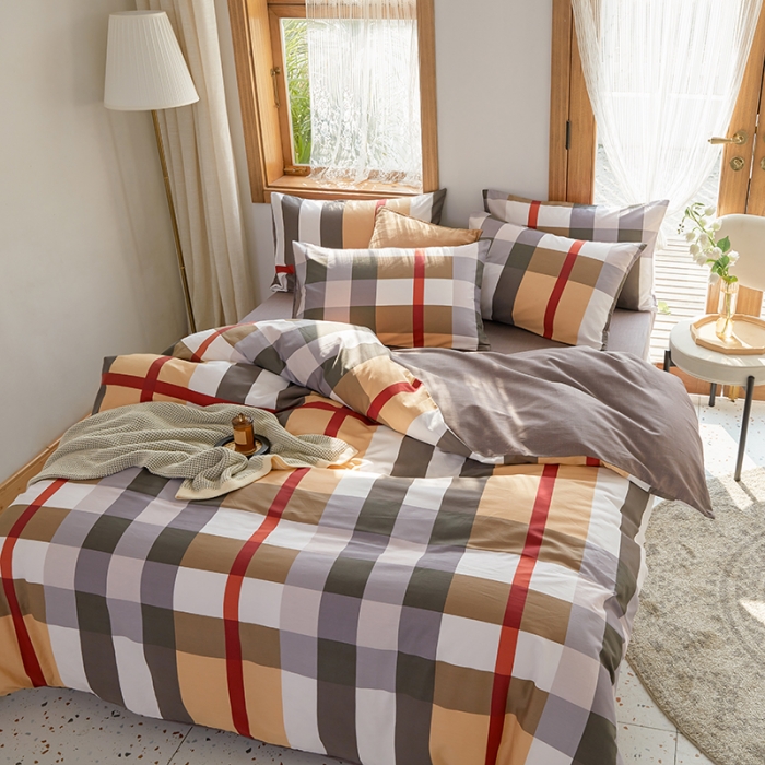 91家纺网 家纺一手货源 找家纺 仟网汇 2021新款春夏全棉北欧风几何系列四件套 方格日记