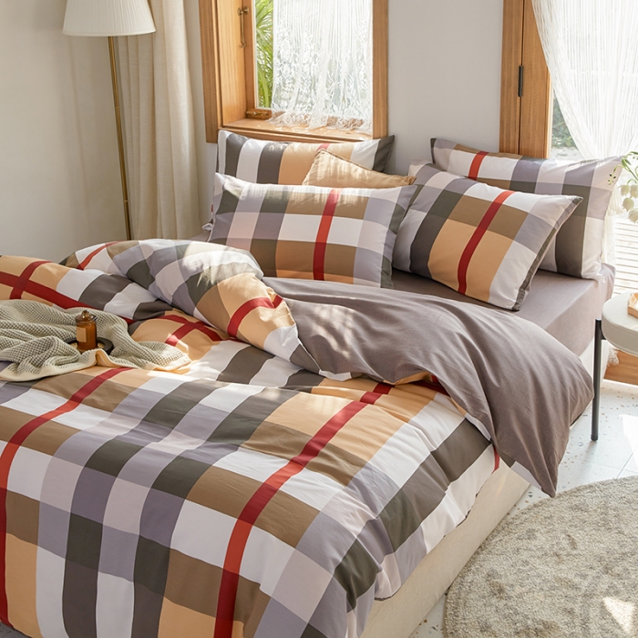 91家纺网 家纺一手货源 找家纺 仟网汇 2021新款春夏全棉北欧风几何系列四件套 方格日记