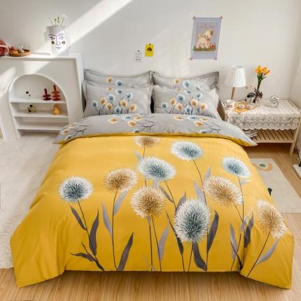 91家纺网 家纺一手货源 找家纺 金爱家 2021新款全棉活性花卉系列四件套 希尔黄风格1