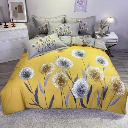 91家纺网 家纺一手货源 找家纺 金爱家 2021新款全棉活性花卉系列四件套 希尔黄风格2