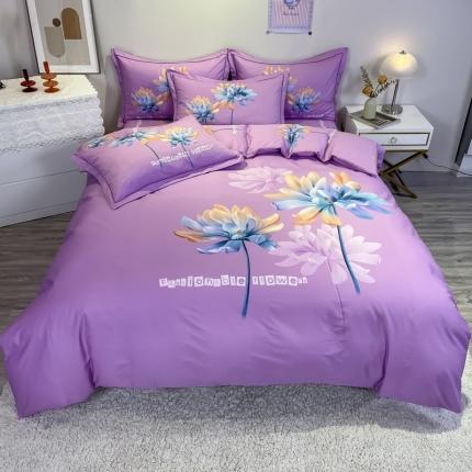 金爱家 2021新款全棉活性花卉系列四件套 沉香紫