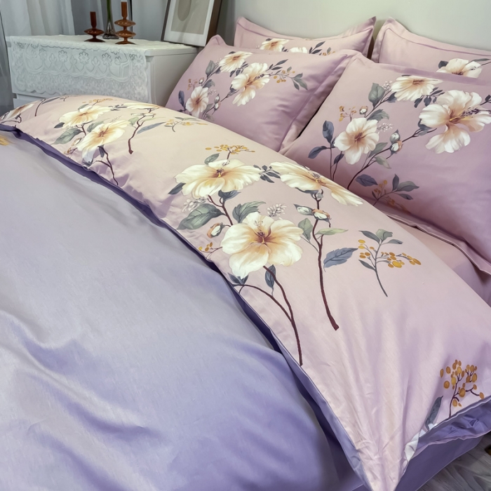 91家纺网 家纺一手货源 找家纺 金爱家 2021新款全棉活性花卉系列四件套 花满庭-紫
