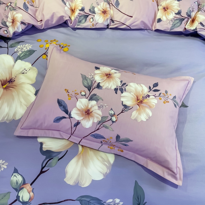 91家纺网 家纺一手货源 找家纺 金爱家 2021新款全棉活性花卉系列四件套 花满庭-紫