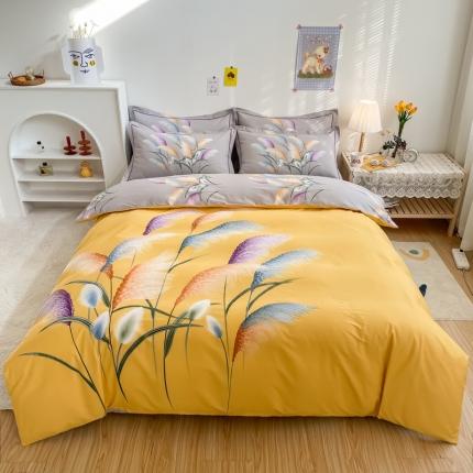 金爱家 2021新款全棉活性花卉系列四件套 穗禾黄风格1