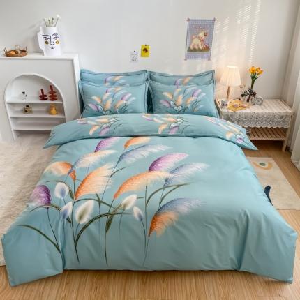 金爱家 2021新款全棉活性花卉系列四件套 穗禾绿风格1