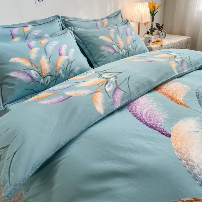 91家纺网 家纺一手货源 找家纺 金爱家 2021新款全棉活性花卉系列四件套 穗禾绿风格1