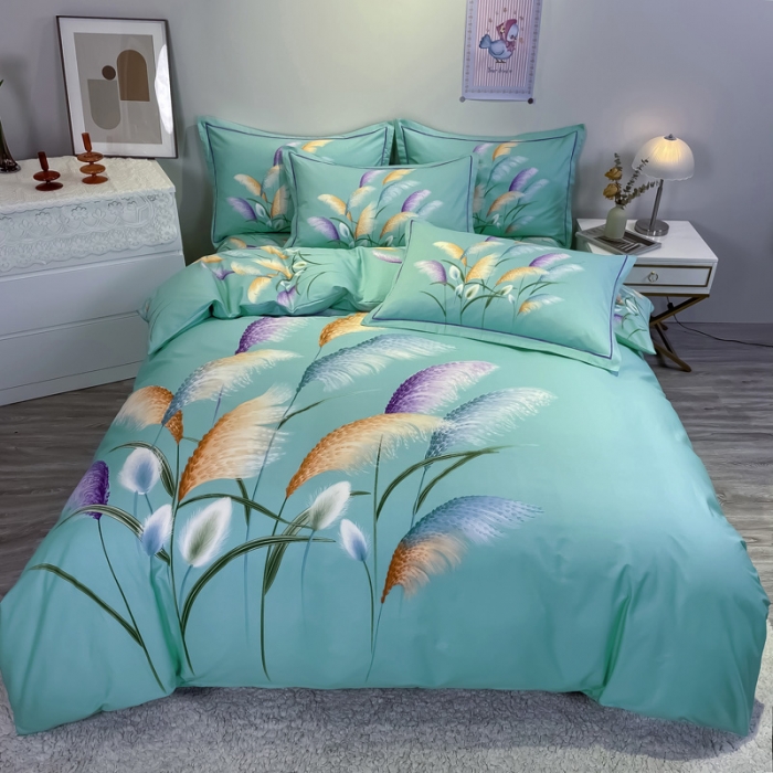 91家纺网 家纺一手货源 找家纺 金爱家 2021新款全棉活性花卉系列四件套 穗禾绿风格2