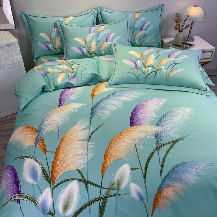 91家纺网 家纺一手货源 找家纺 金爱家 2021新款全棉活性花卉系列四件套 穗禾绿风格2