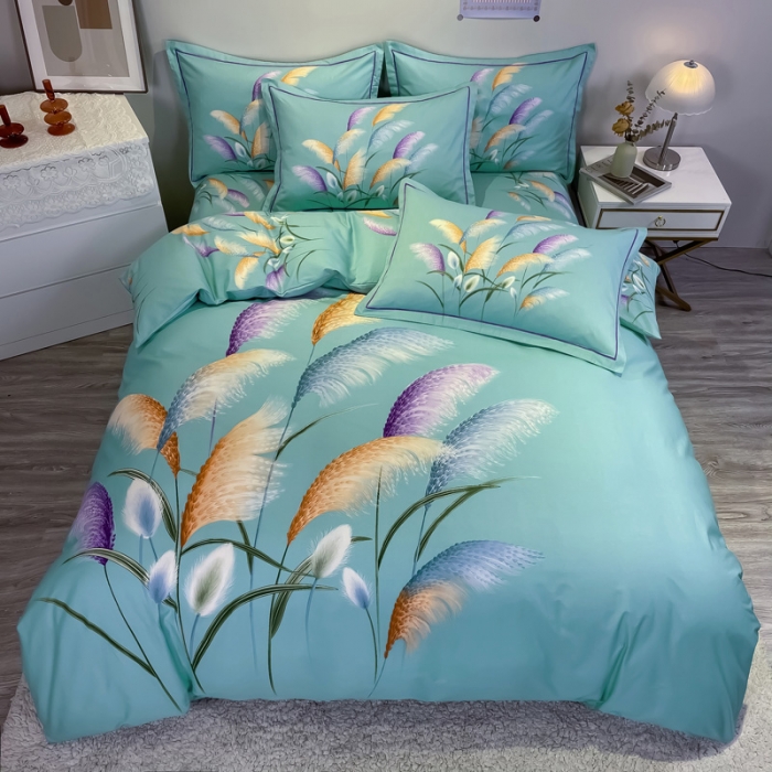 91家纺网 家纺一手货源 找家纺 金爱家 2021新款全棉活性花卉系列四件套 穗禾绿风格2