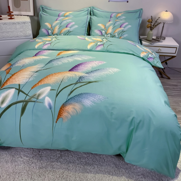 91家纺网 家纺一手货源 找家纺 金爱家 2021新款全棉活性花卉系列四件套 穗禾绿风格2