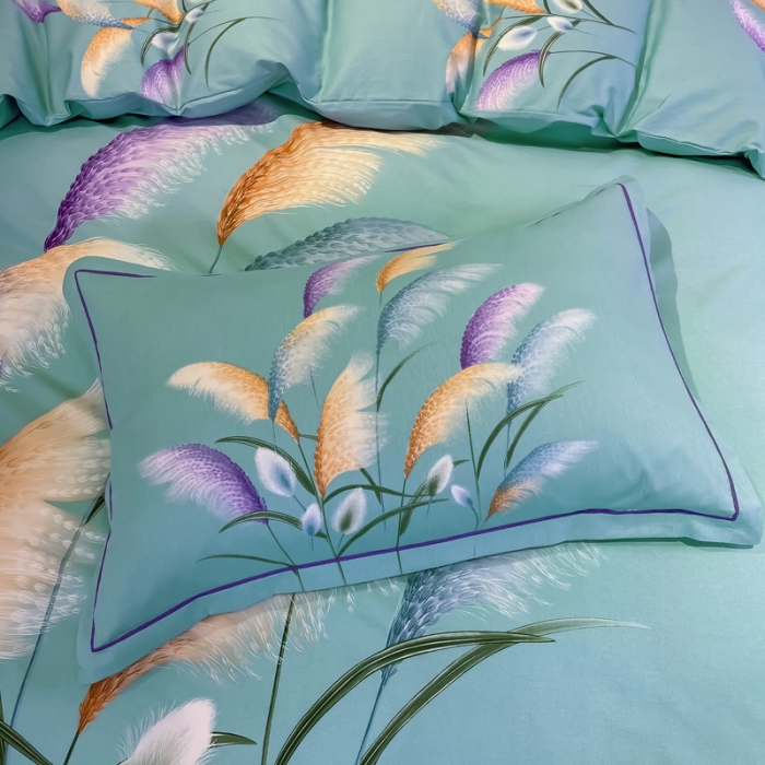 91家纺网 家纺一手货源 找家纺 金爱家 2021新款全棉活性花卉系列四件套 穗禾绿风格2