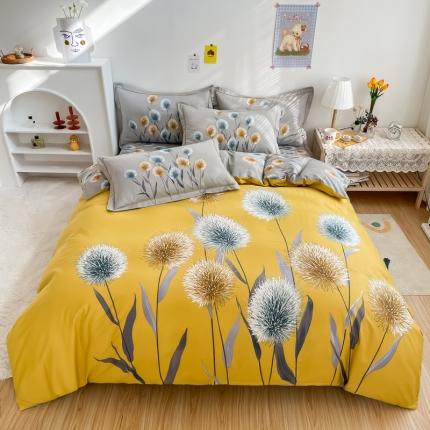 金爱家 2021新款全棉活性花卉系列四件套 希尔黄风格1