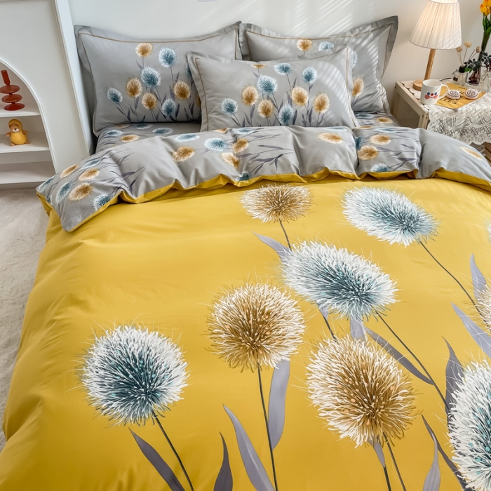 91家纺网 家纺一手货源 找家纺 金爱家 2021新款全棉活性花卉系列四件套 希尔黄风格1