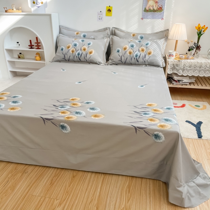 91家纺网 家纺一手货源 找家纺 金爱家 2021新款全棉活性花卉系列四件套 希尔黄风格1