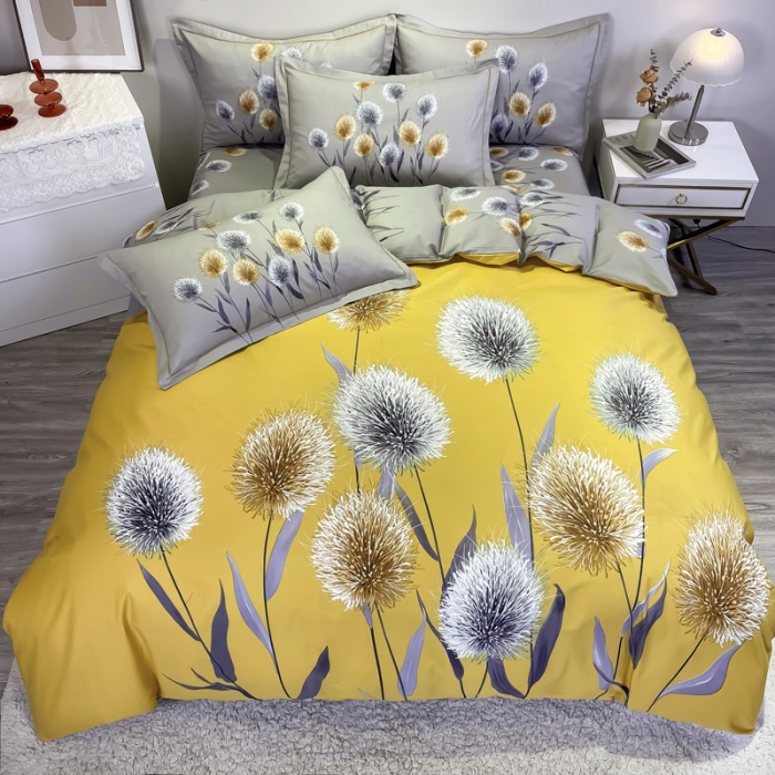 91家纺网 家纺一手货源 找家纺 金爱家 2021新款全棉活性花卉系列四件套 希尔黄风格2