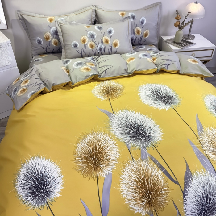 91家纺网 家纺一手货源 找家纺 金爱家 2021新款全棉活性花卉系列四件套 希尔黄风格2