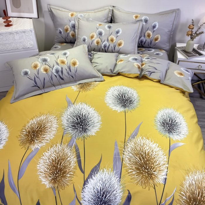 91家纺网 家纺一手货源 找家纺 金爱家 2021新款全棉活性花卉系列四件套 希尔黄风格2